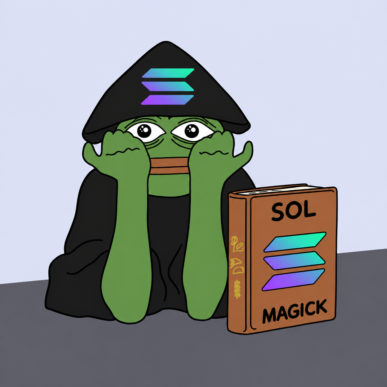 SOL MAGICK frog wizard with Solana spellbook
